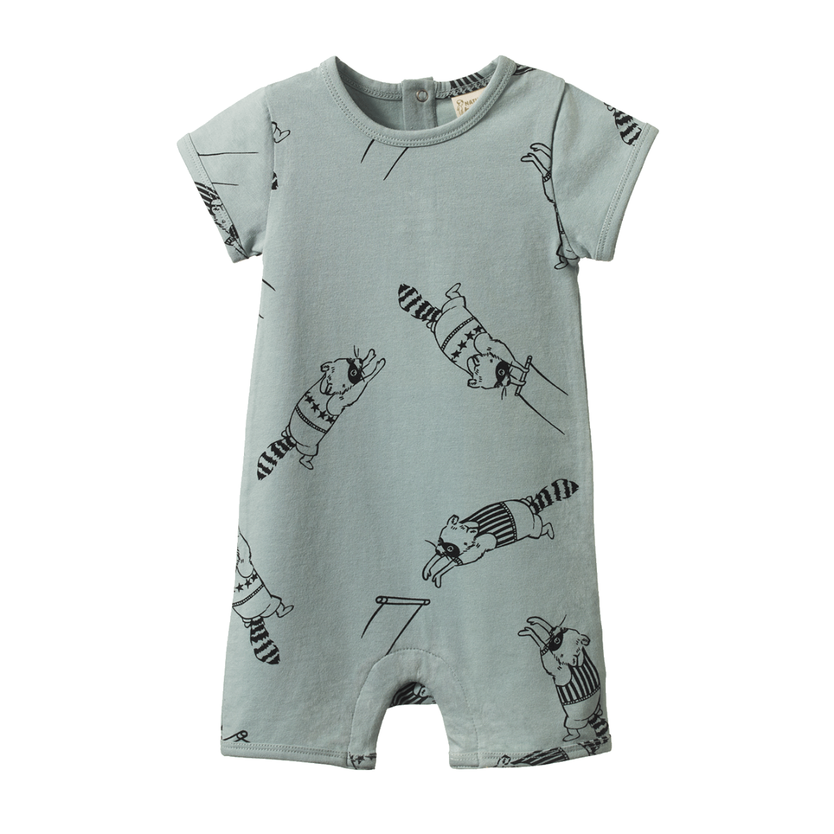 NATURE BABY SHORT SLEEVE QUINCY ROMPER RACCOON RHAPSODY