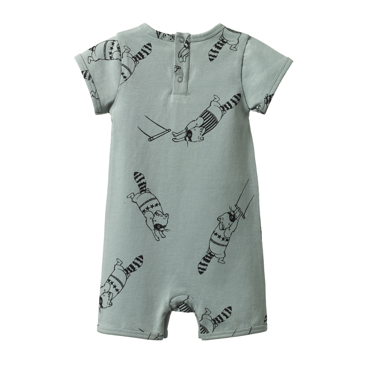 NATURE BABY SHORT SLEEVE QUINCY ROMPER RACCOON RHAPSODY