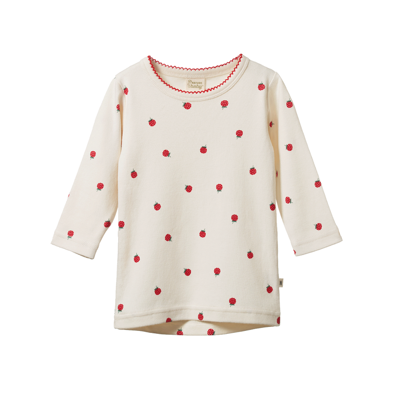 NATURE BABY LONG SLEEVE CLOUD TEE RASPBERRY PRINT