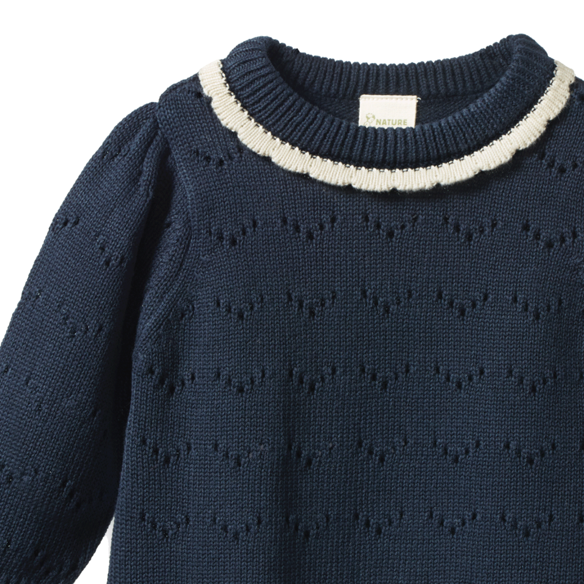 NATURE BABY LONG SLEEVE MAEVE TEE NAVY POINTELLE