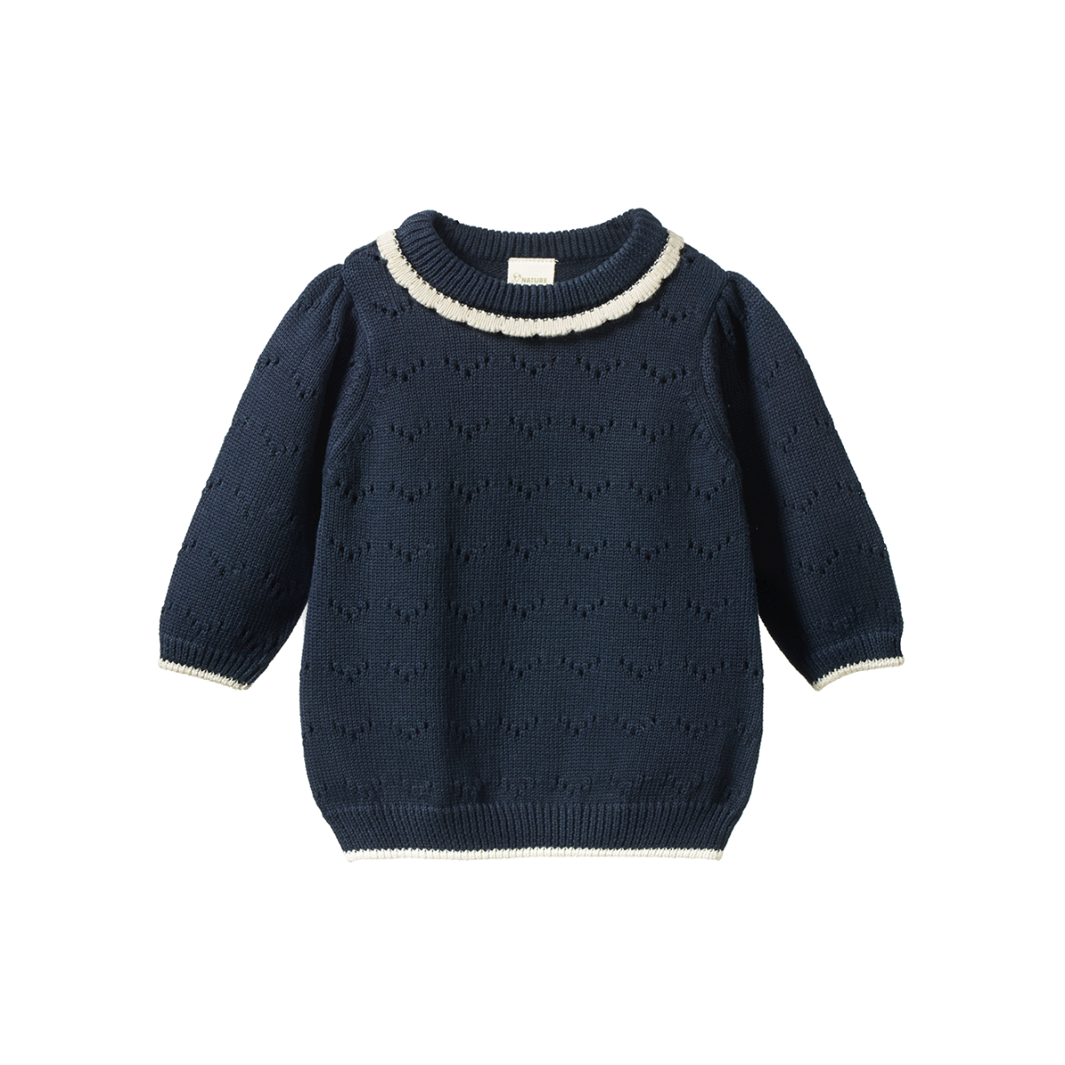 NATURE BABY LONG SLEEVE MAEVE TEE NAVY POINTELLE