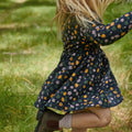 NATURE BABY LONG SLEEVE TWIRL DRESS NAVY POLLYANNA PRINT