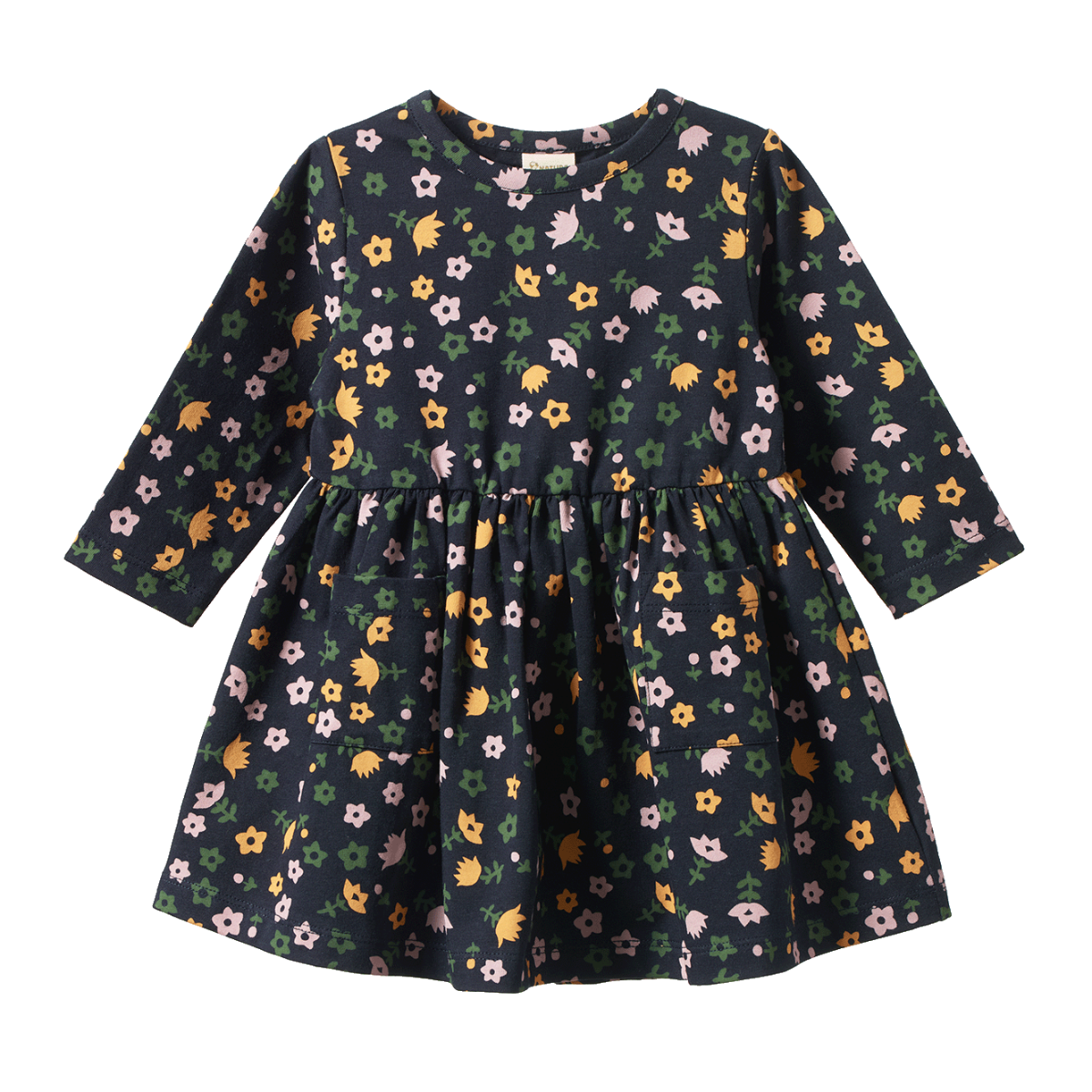 NATURE BABY LONG SLEEVE TWIRL DRESS NAVY POLLYANNA PRINT