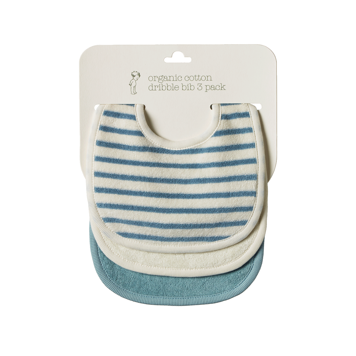 NATURE BABY DRIBBLE BIBS 3 PACK POWDER BLUE/NATURAL