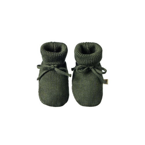 NATURE BABY MERINO KNIT DRAWSTRING BOOTIES THYME