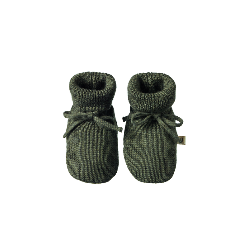 NATURE BABY MERINO KNIT DRAWSTRING BOOTIES THYME