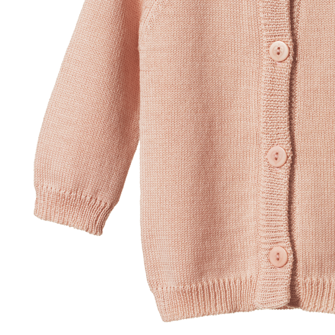 NATURE BABY MERINO KNIT CARDIGAN ROSE DUST