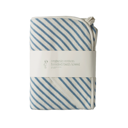 NATURE BABY ORGANIC COTTON HOODED TOWEL POWDER BLUE SAILOR STRIPE