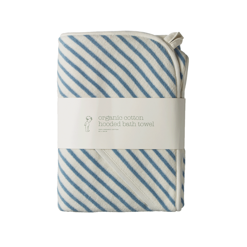 NATURE BABY ORGANIC COTTON HOODED TOWEL POWDER BLUE SAILOR STRIPE