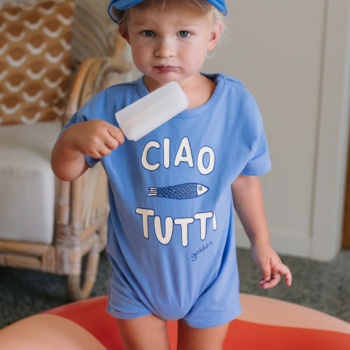 GOLDEN CHILDREN CIAO TUTTI PESCI PLAYSUIT POOL BLUE