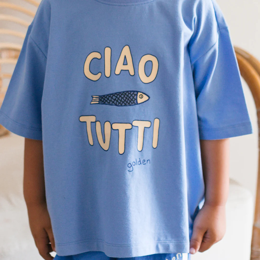 GOLDEN CHILDREN CIAO TUTTI PESCI TEE POOL BLUE