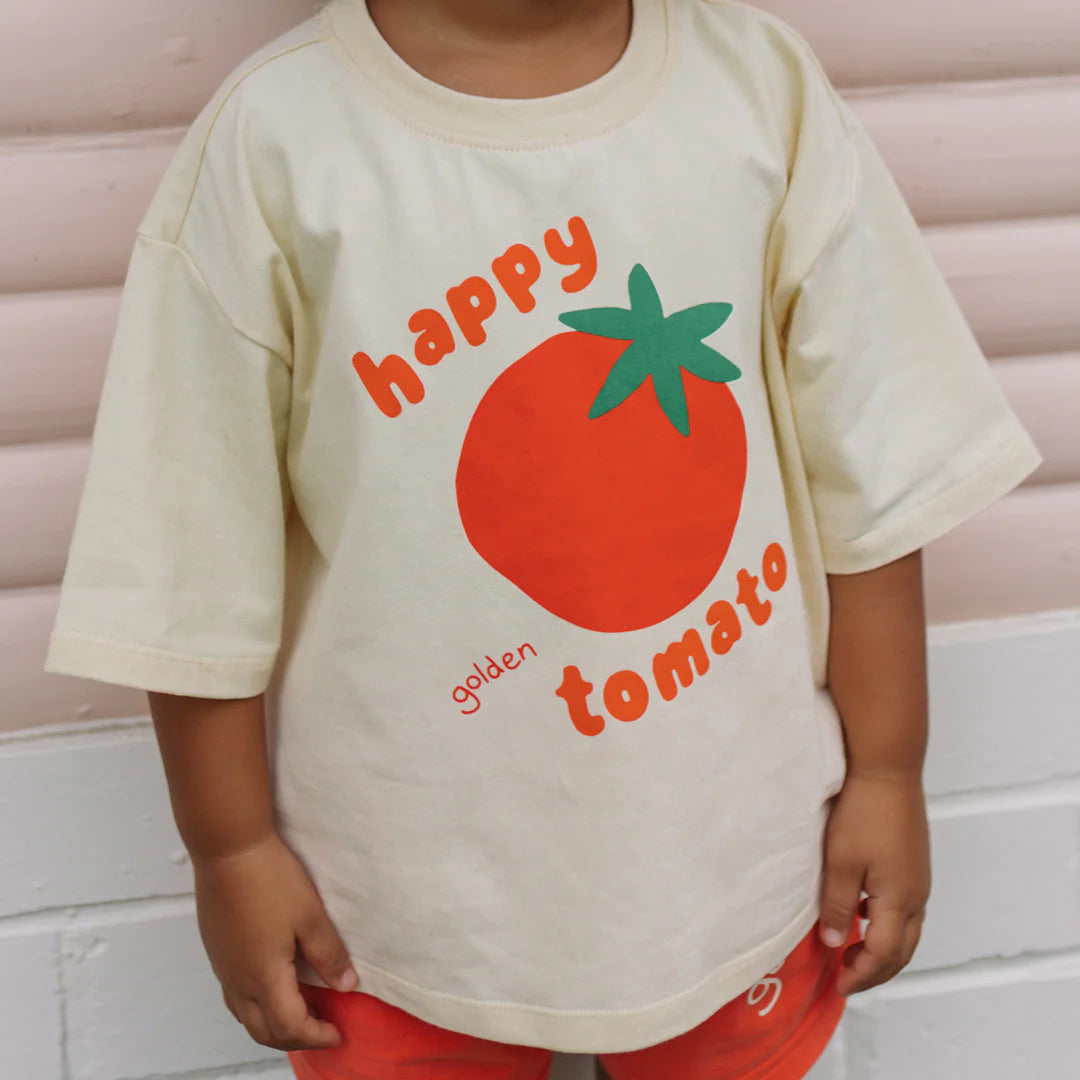GOLDEN CHILDREN HAPPY TOMATO MID SLEEVE VANILLA TEE