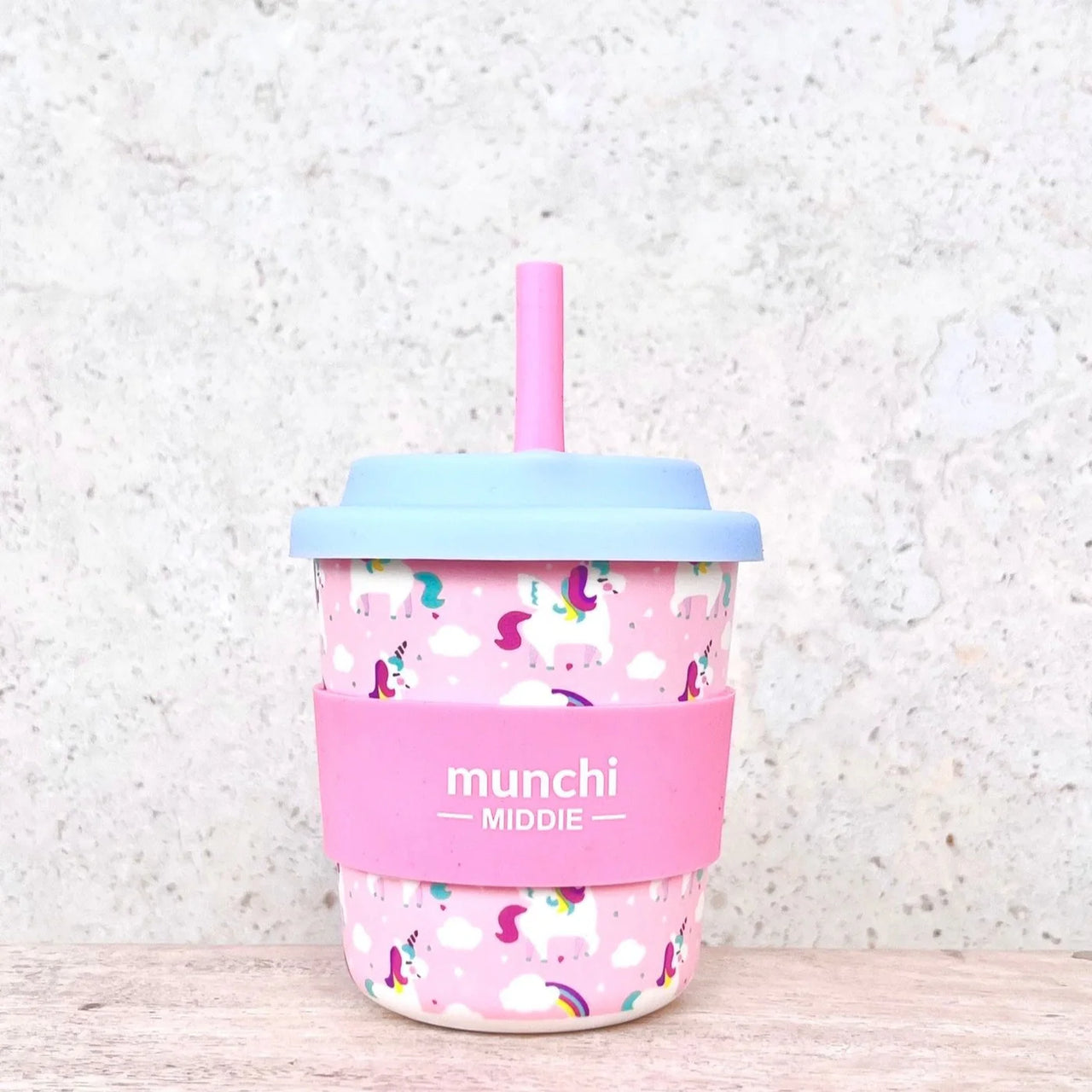 MUNCHI UNICORN MIDDIE SINGLE CUP (8oz/240ml) WITH PINK STRAW