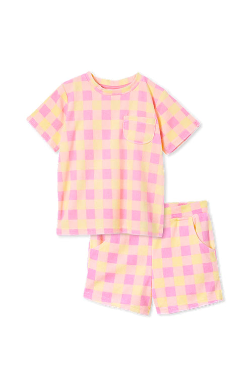 MILKY TERRY TOWELLING SET PINK/LEMON