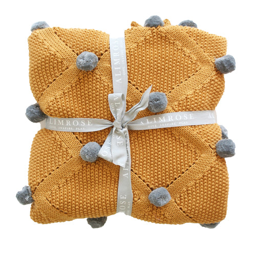 ALIMROSE POM POM BLANKET BUTTERSCOTCH GREY