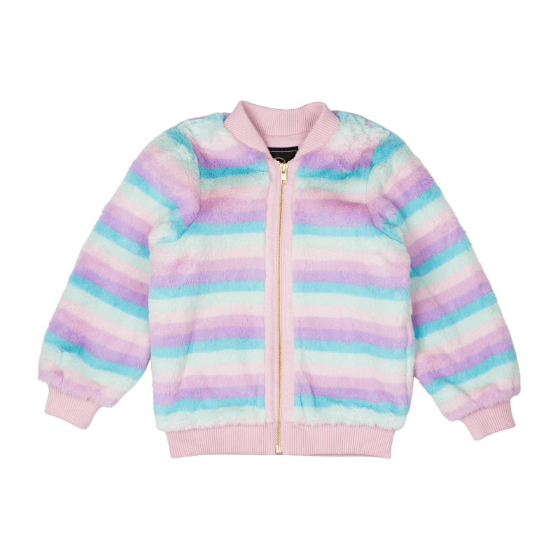 ROCK YOUR BABY PASTEL STRIPE FAUX FUR JACKET