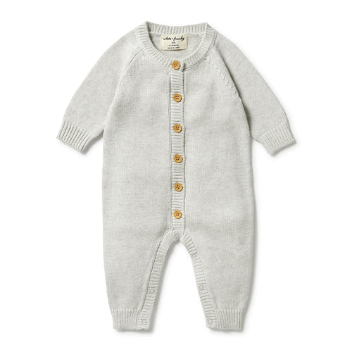 WILSON & FRENCHY KNIT BUTTON GROWSUIT GREY MELANGE