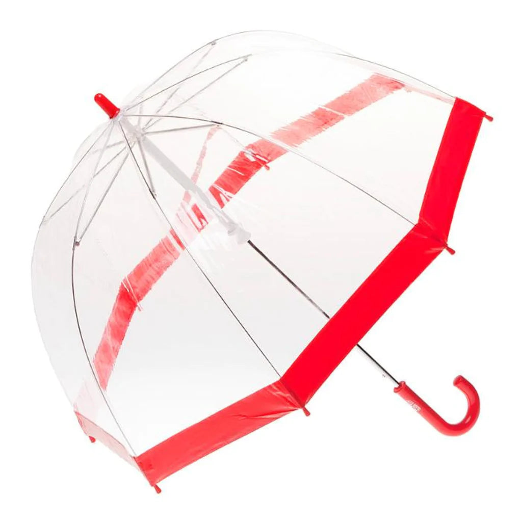 KIDS CLEAR BIRDCAGE UMBRELLA RED BORDER