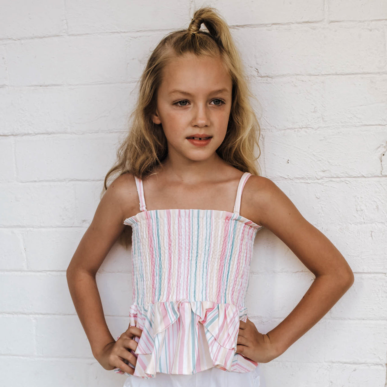LITTLE HEARTS 2-IN-1 SHIRRED TOP/SKIRT STRIPE