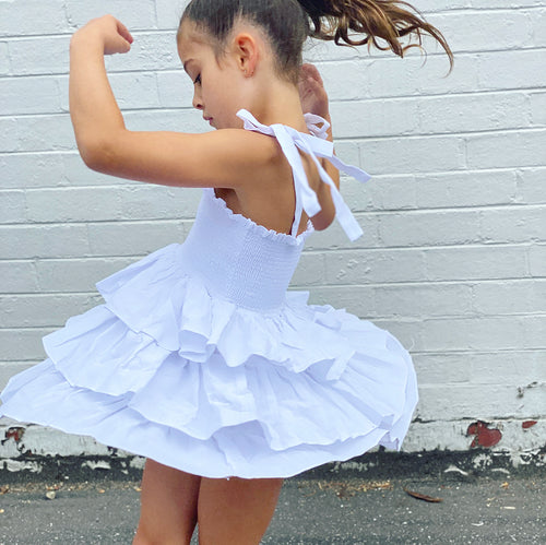 LITTLE HEARTS FRILLY FROU FROU DRESS WHITE