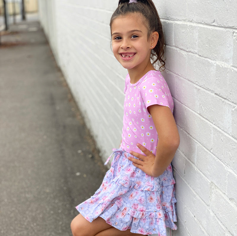 LITTLE HEARTS SHORT SLEEVE PINK DAISY LEOTARD