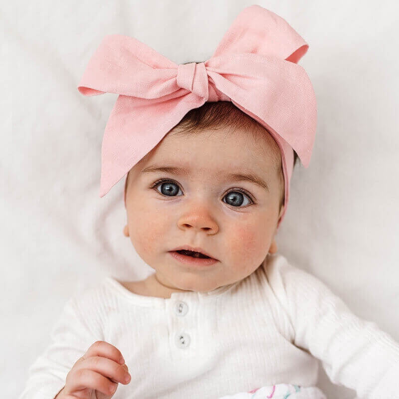 LINEN BOW PRE-TIED HEADBAND BABY PINK