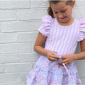 LITTLE HEARTS S/S DOUBLE FRILL STRIPE LEOTARD