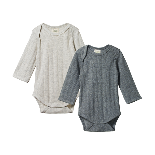 NATURE BABY 2 PACK DERBY BODYSUIT - GREY/CHARCOAL