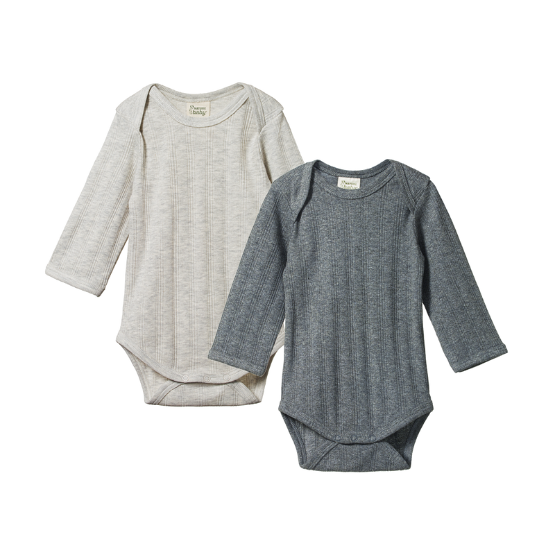 NATURE BABY 2 PACK DERBY BODYSUIT - GREY/CHARCOAL