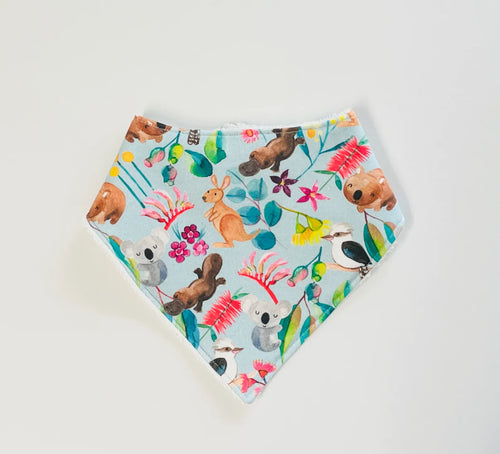 LITTLE WARRIOR & CO ORGANIC COTTON BANDANA BIB- AUSTRALIAN WILDLIFE