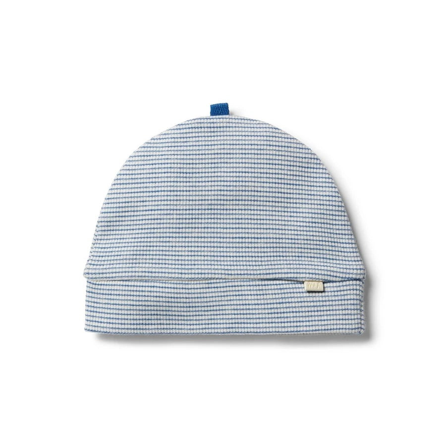 WILSON & FRENCHY ORGANIC STRIPE BEANIE SAPPHIRE ECRU