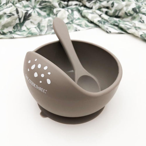 SILICONE SCOOP BOWL AND SPOON SET STONE PEBBLES