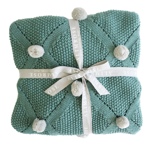 ALIMROSE POM POM BLANKET SAGE GREY